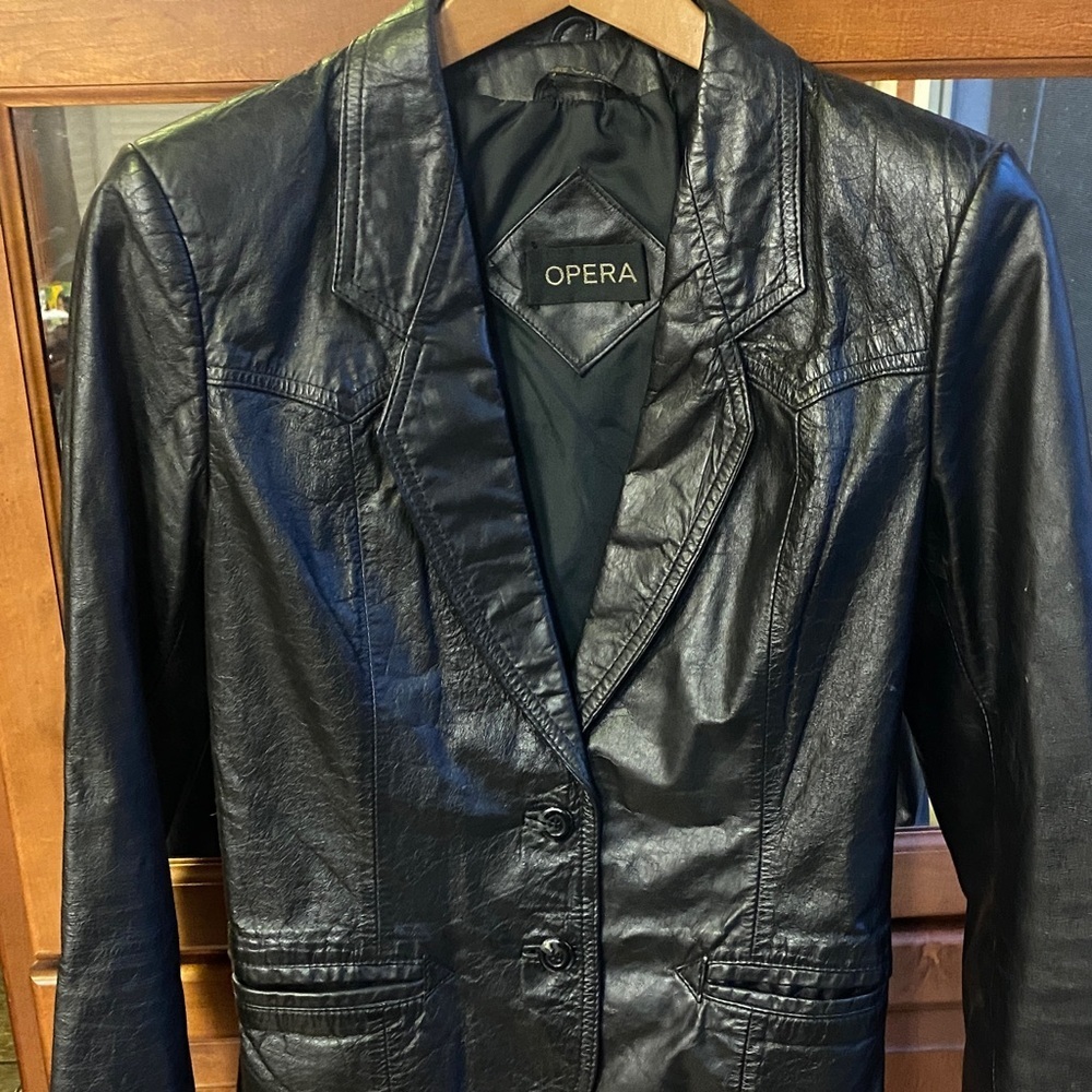 Women's  Black Leather Jacket Quiet Luxury Outdoor XS/XXS Classic Timeless